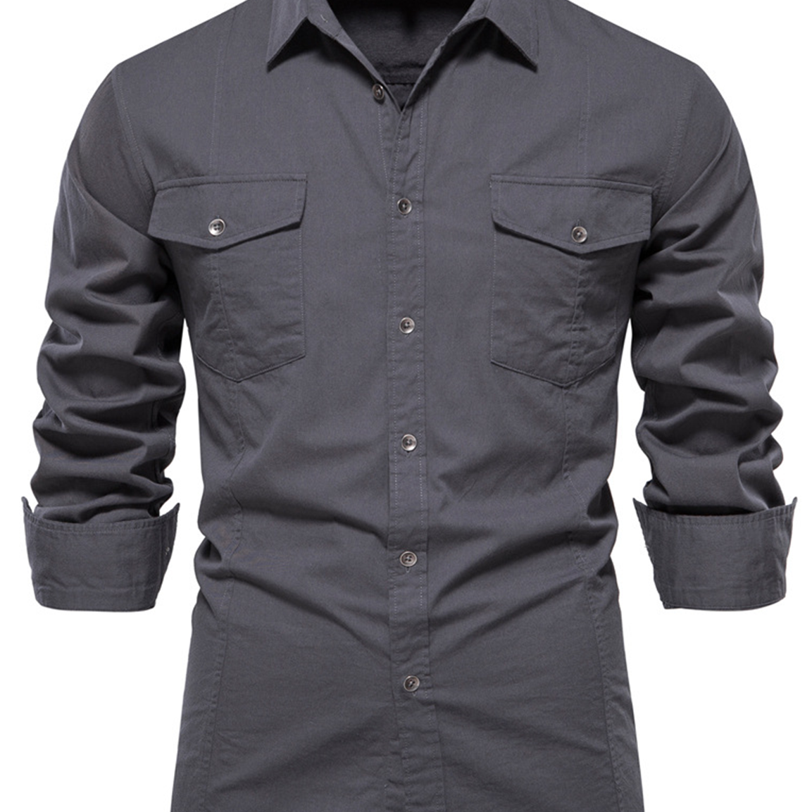 Camisa de manga larga con bolsillo de algodón para exteriores informal de color sólido para hombre