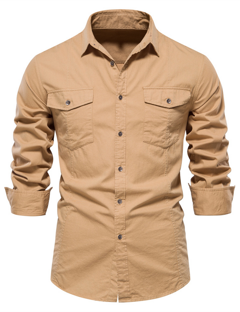 Men's Cotton Casual Outdoor Pocket Long Sleeve Shirt