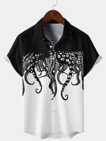 Men's Octopus Print Hawaiian Aloha Beach Short Sleeve Shirt