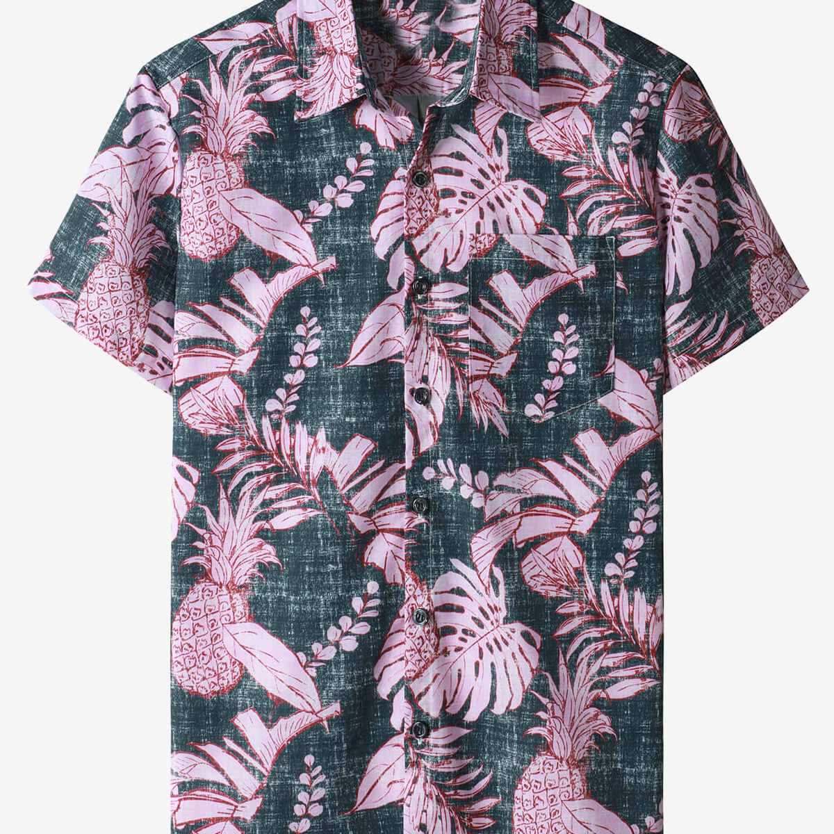 Camisa hawaiana de manga corta con bolsillo y estampado de piña tropical de verano para hombre