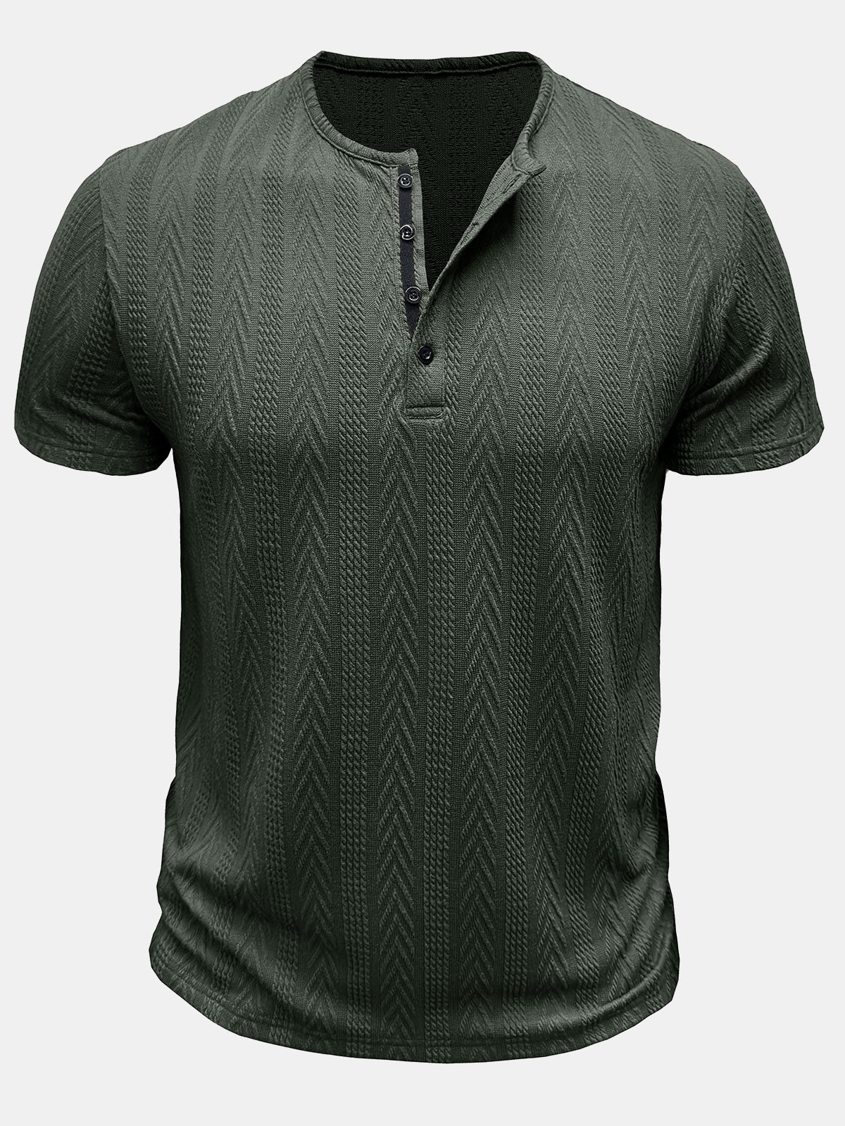 Men's Solid Color Henley Short Sleeve Summer T-Shirt