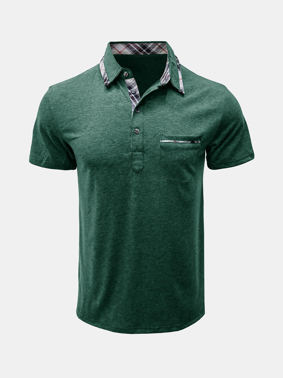 Men's Summer Casual Plaid Breathable Pocket Short Sleeve Polo Shirt