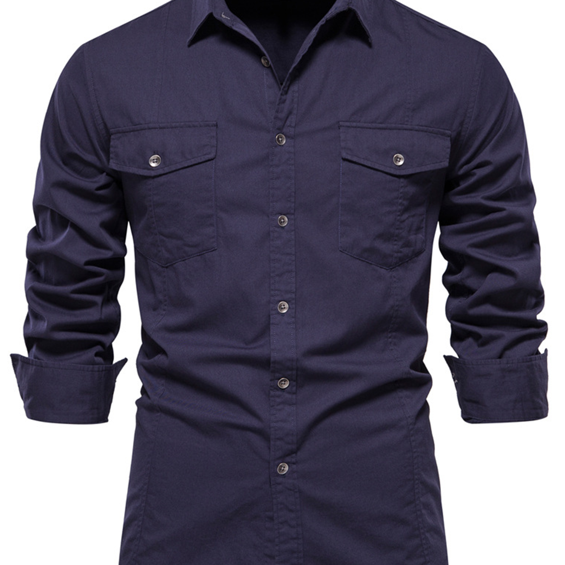 Camisa de manga larga con bolsillo de algodón para exteriores informal de color sólido para hombre