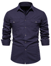 Men's Solid Color Casual Outdoor Cotton Pocket Long Sleeve Shirt