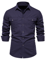 Men's Solid Color Casual Outdoor Cotton Pocket Long Sleeve Shirt