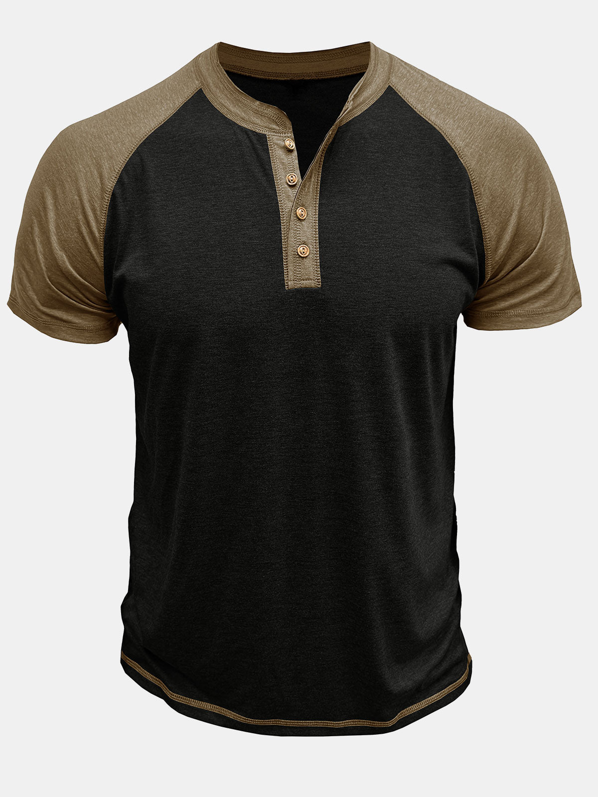 Men's Casual Henley Two-tone Short Sleeve T-Shirt