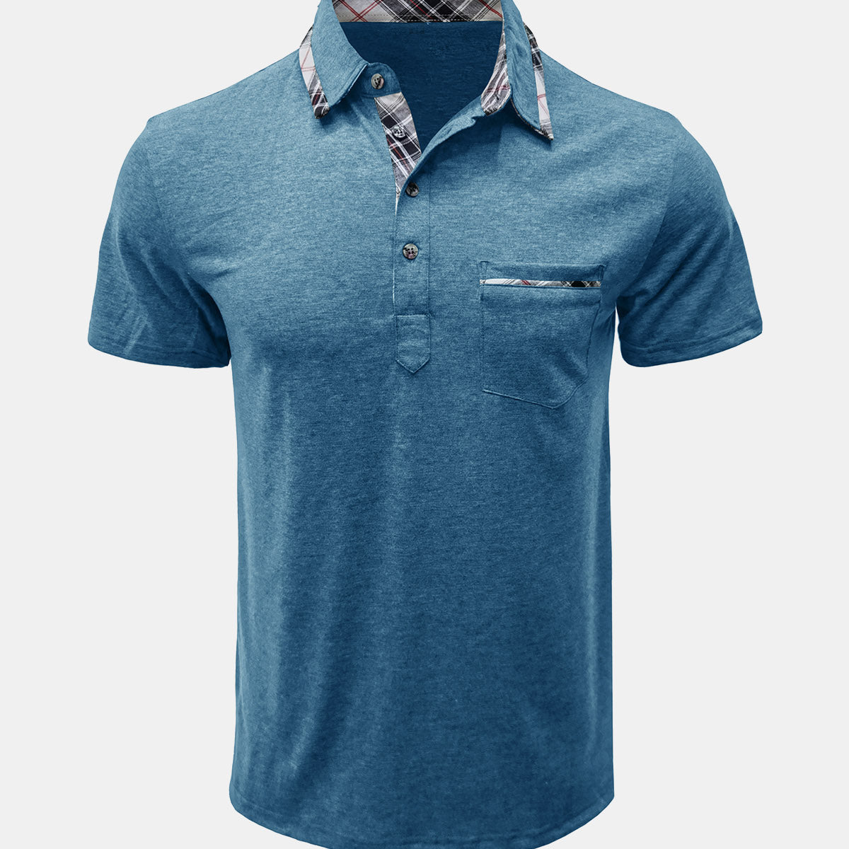 Men's Summer Casual Plaid Breathable Pocket Short Sleeve Polo Shirt