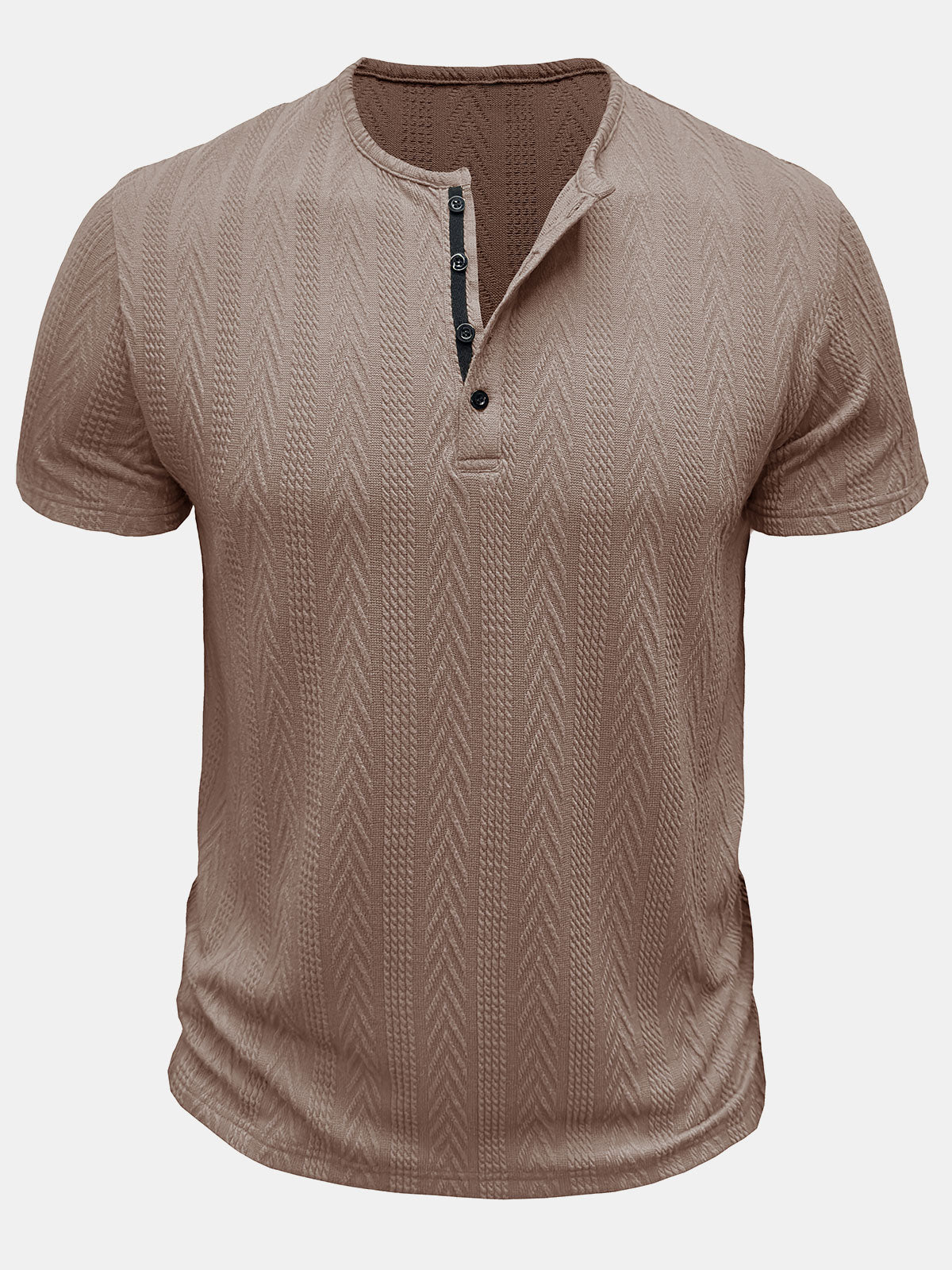 Men's Solid Color Henley Short Sleeve Summer T-Shirt