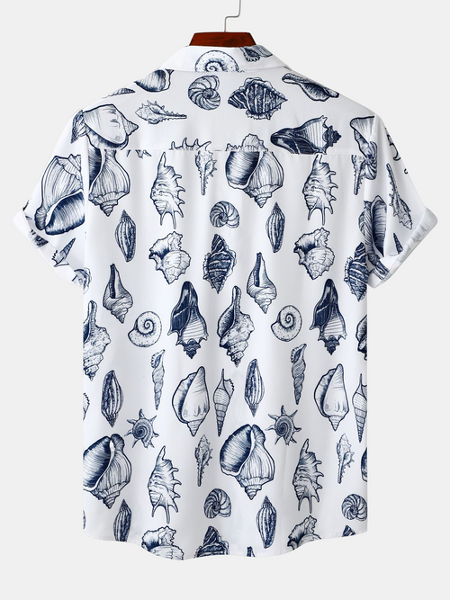 Men's Seashell Print Casual Summer Beach Summer Short Sleeve Shirt