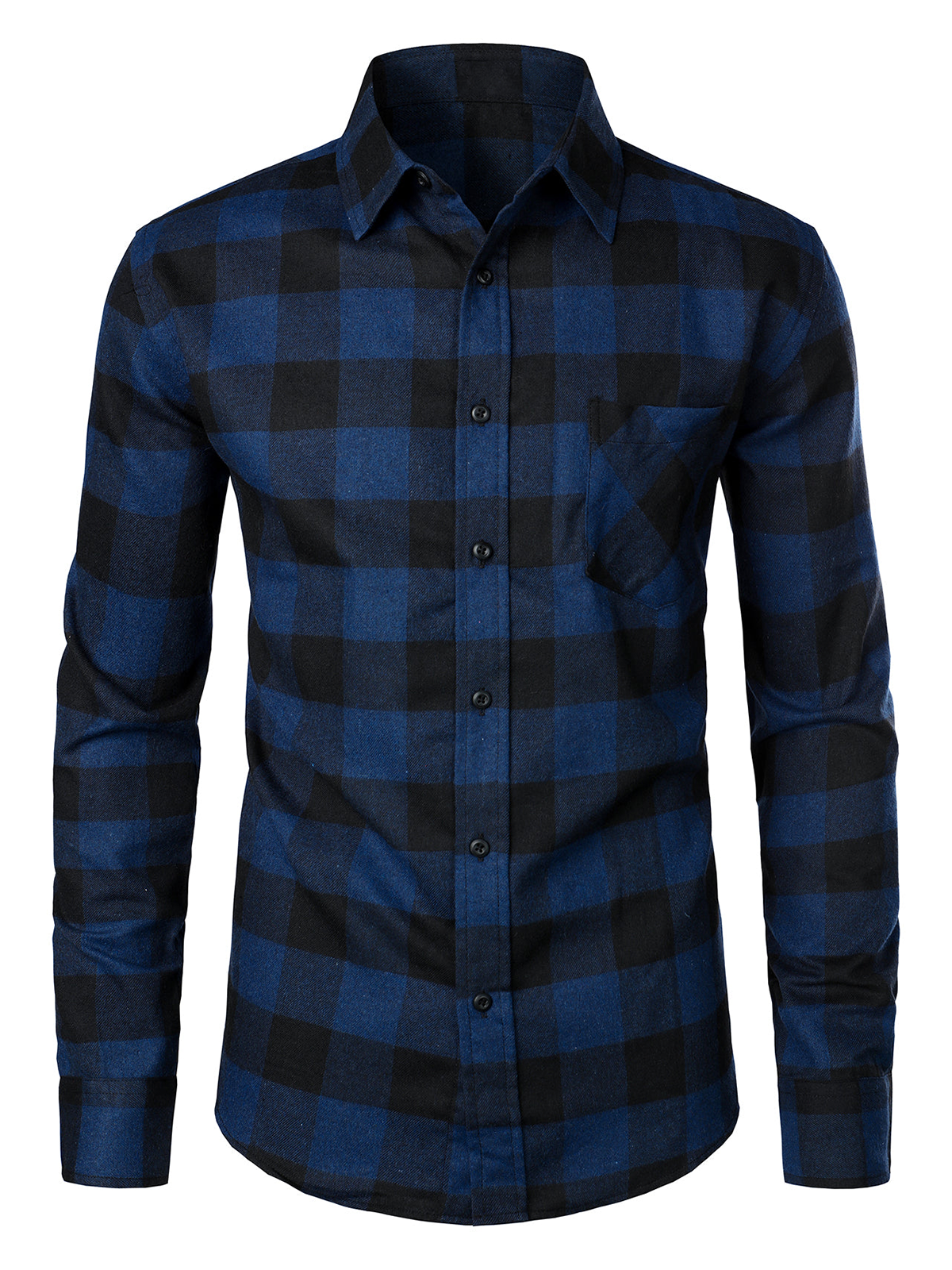 Men's Button Up Regular Fit Long Sleeve Blue Plaid Flannel 100% Cotton Shirt