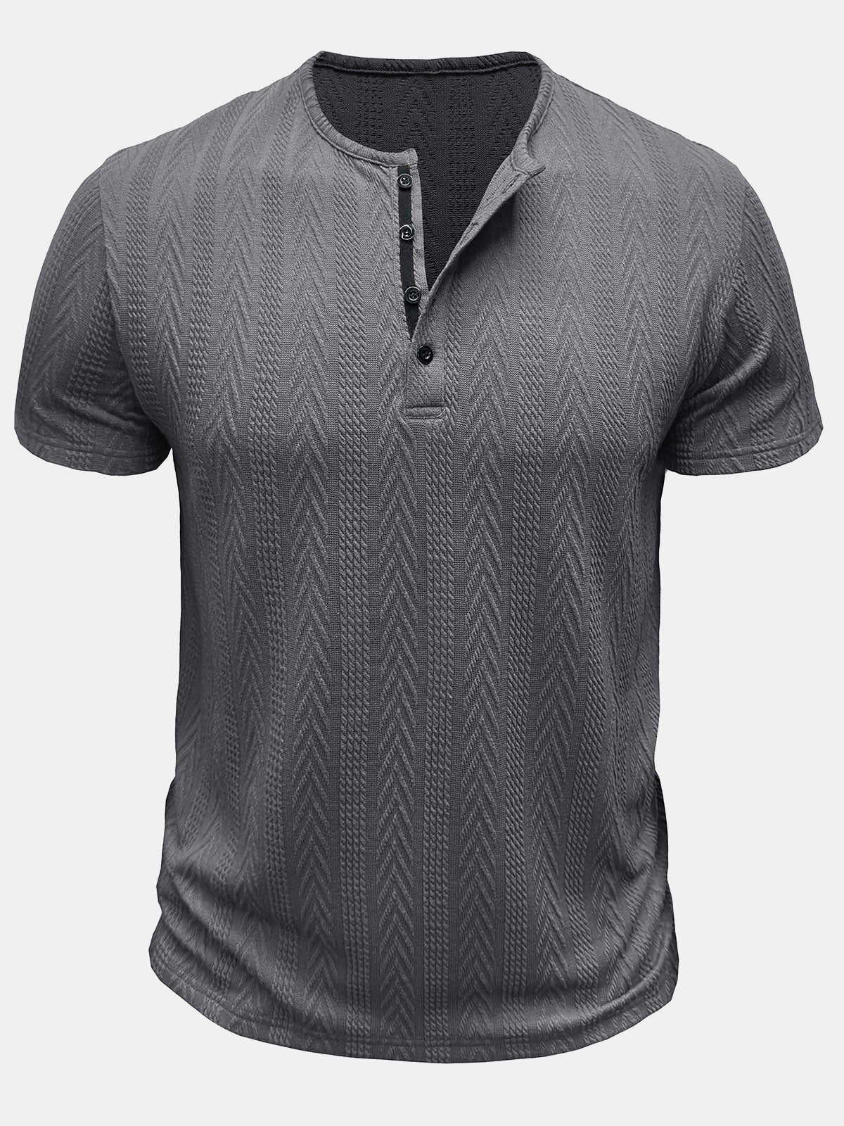 Men's Solid Color Henley Short Sleeve Summer T-Shirt