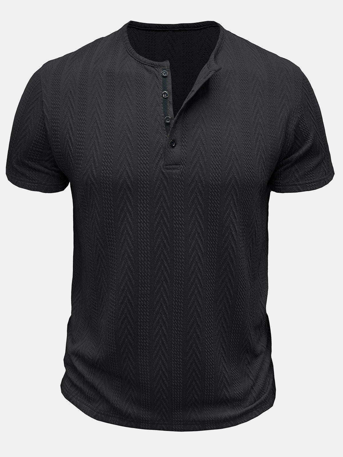 Men's Solid Color Henley Short Sleeve Summer T-Shirt