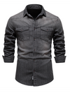 Men's Denim Striped Pocket Vintage Cotton Long Sleeve Shirt