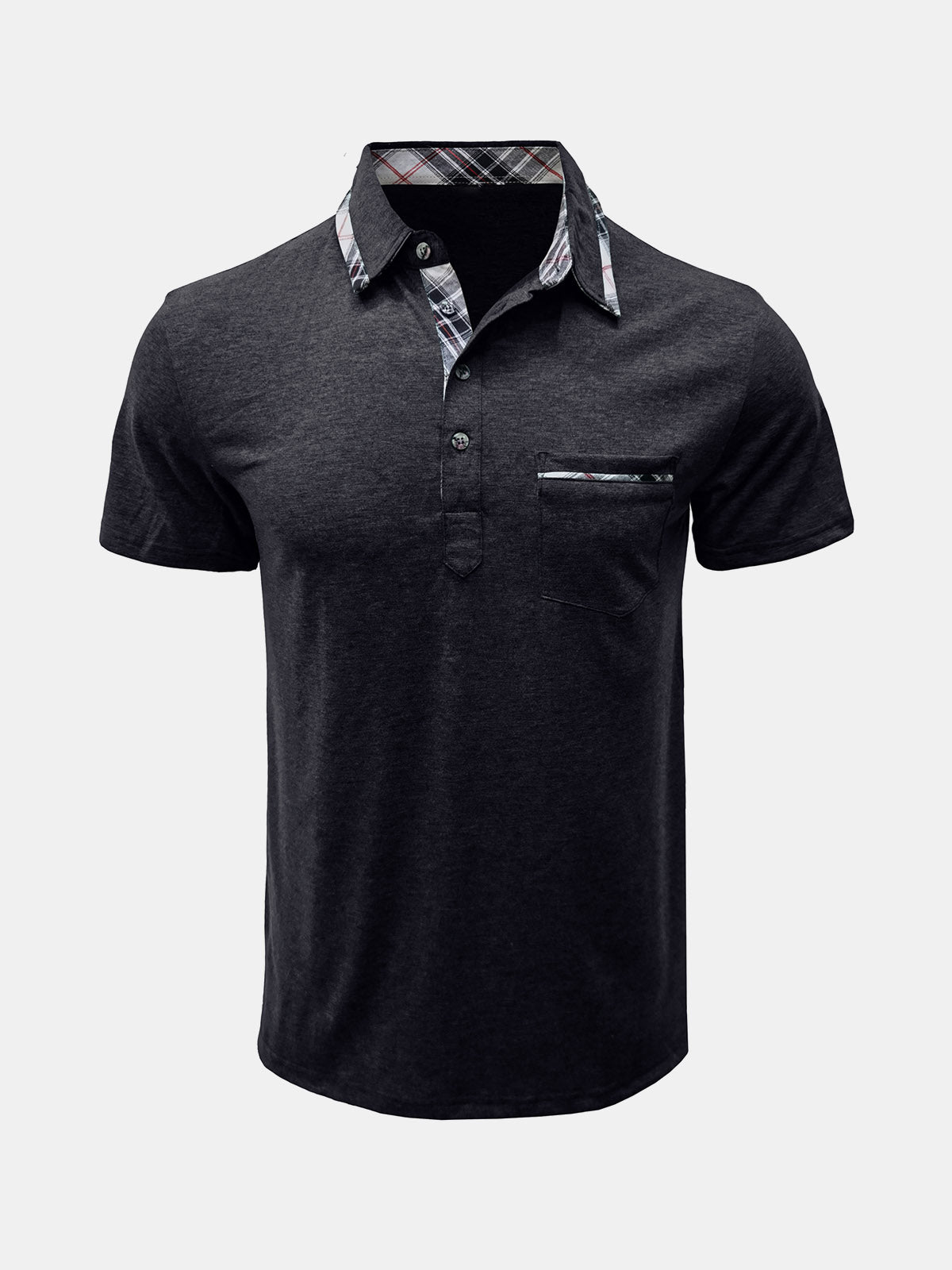 Men's Summer Casual Plaid Breathable Pocket Short Sleeve Polo Shirt