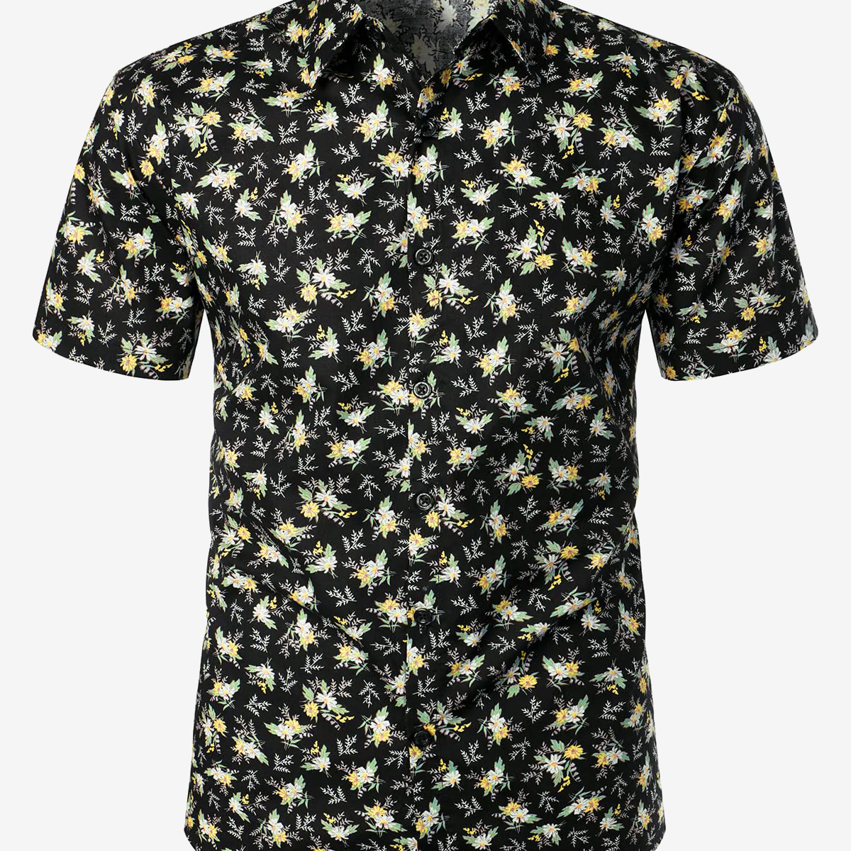 Camisa hawaiana de manga corta para hombre, transpirable, con estampado floral, de algodón negro