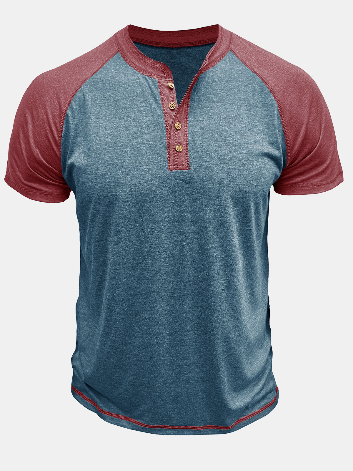Men's Casual Henley Two-tone Short Sleeve T-Shirt