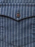 Men's Denim Striped Pocket Vintage Cotton Long Sleeve Shirt