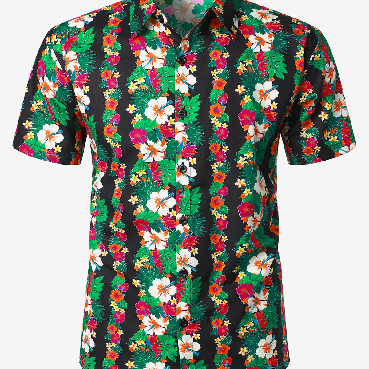 Camisa de manga corta con botones hawaianos de verano a rayas florales tropicales para hombre