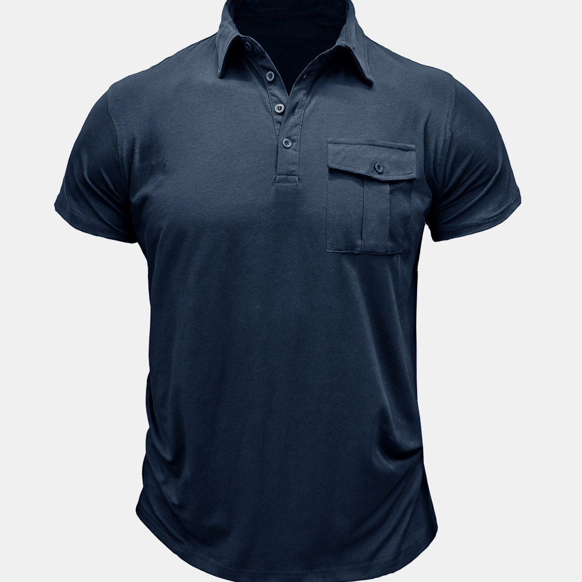 Men's Summer Casual Breathable Cotton Pocket Solid Color Short Sleeve Polo Shirt
