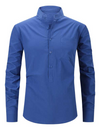 Men's Casual Solid Color Henley Collar Cotton Pocket Long Sleeve Shirt