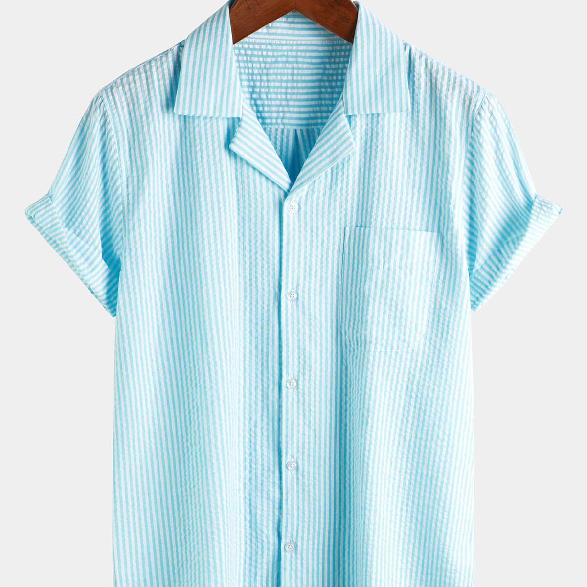 Camisa de manga corta con bolsillo de verano 100% algodón informal con botones para hombre