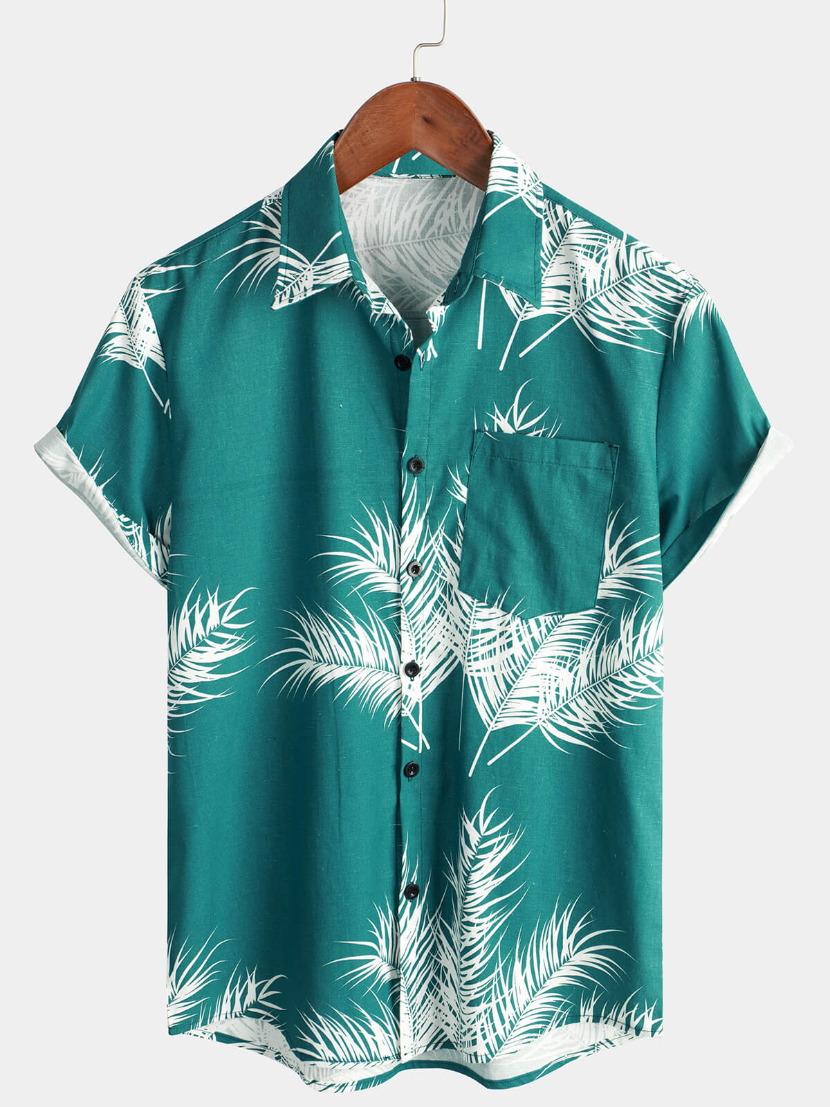 Men's Beach Holiday Cotton Linen Tropical Plant Print Pocket Hawaiian Short Sleeve Shirt
