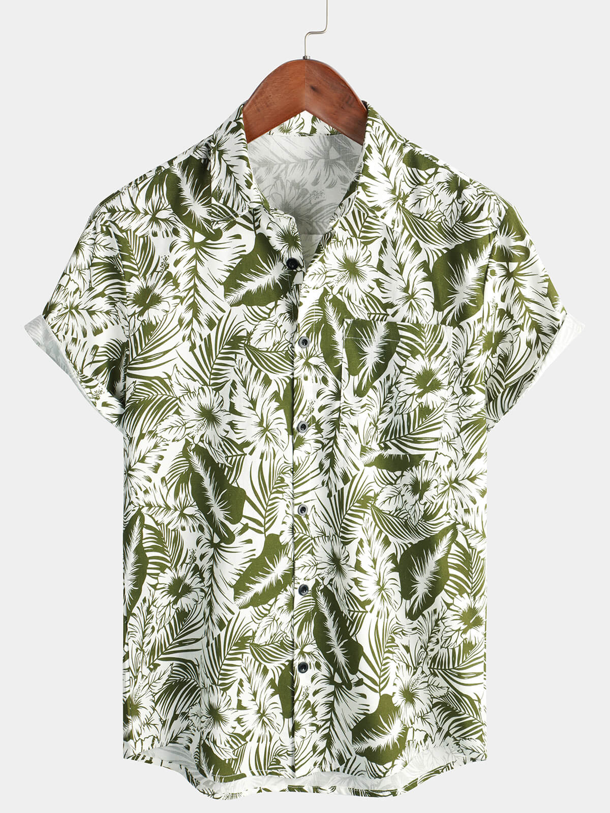 Men's Tropical Floral Print Beach Pocket Cotton And Linen Summer Short Sleeve Shirt