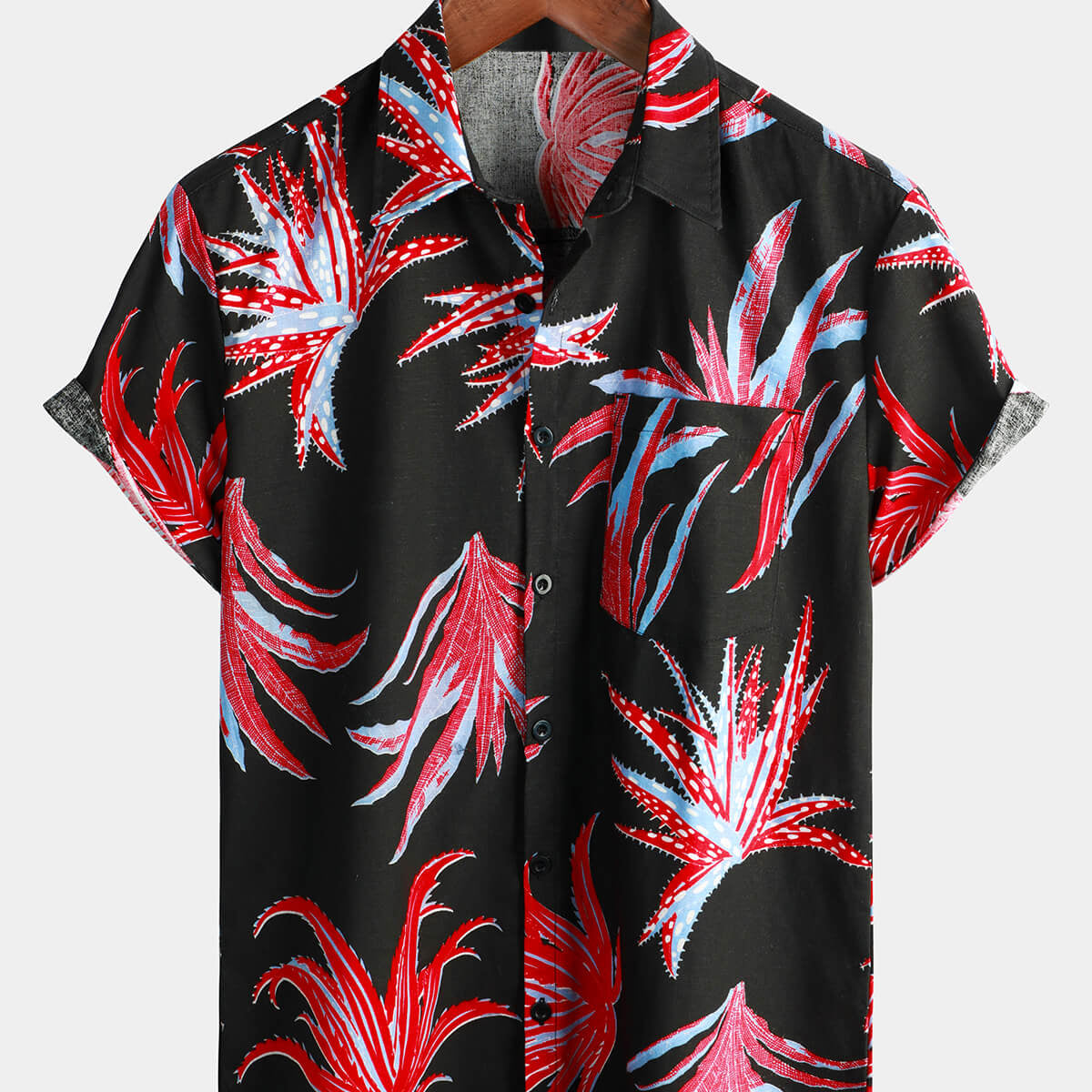 Camisa hawaiana de manga corta con estampado de plantas tropicales para hombre, vacaciones de verano y playa