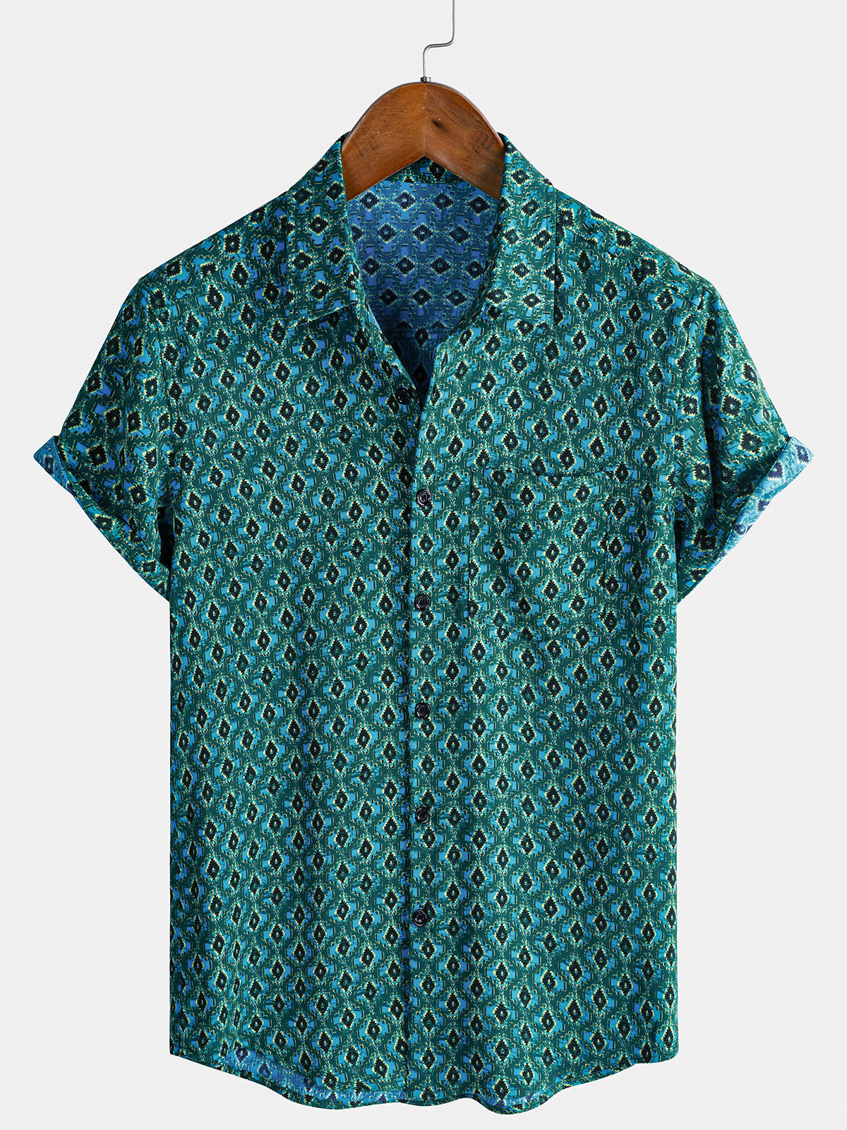 Men’s Vintage Urban Geometric Pattern Stylish Daily Casual Short Sleeve Shirt