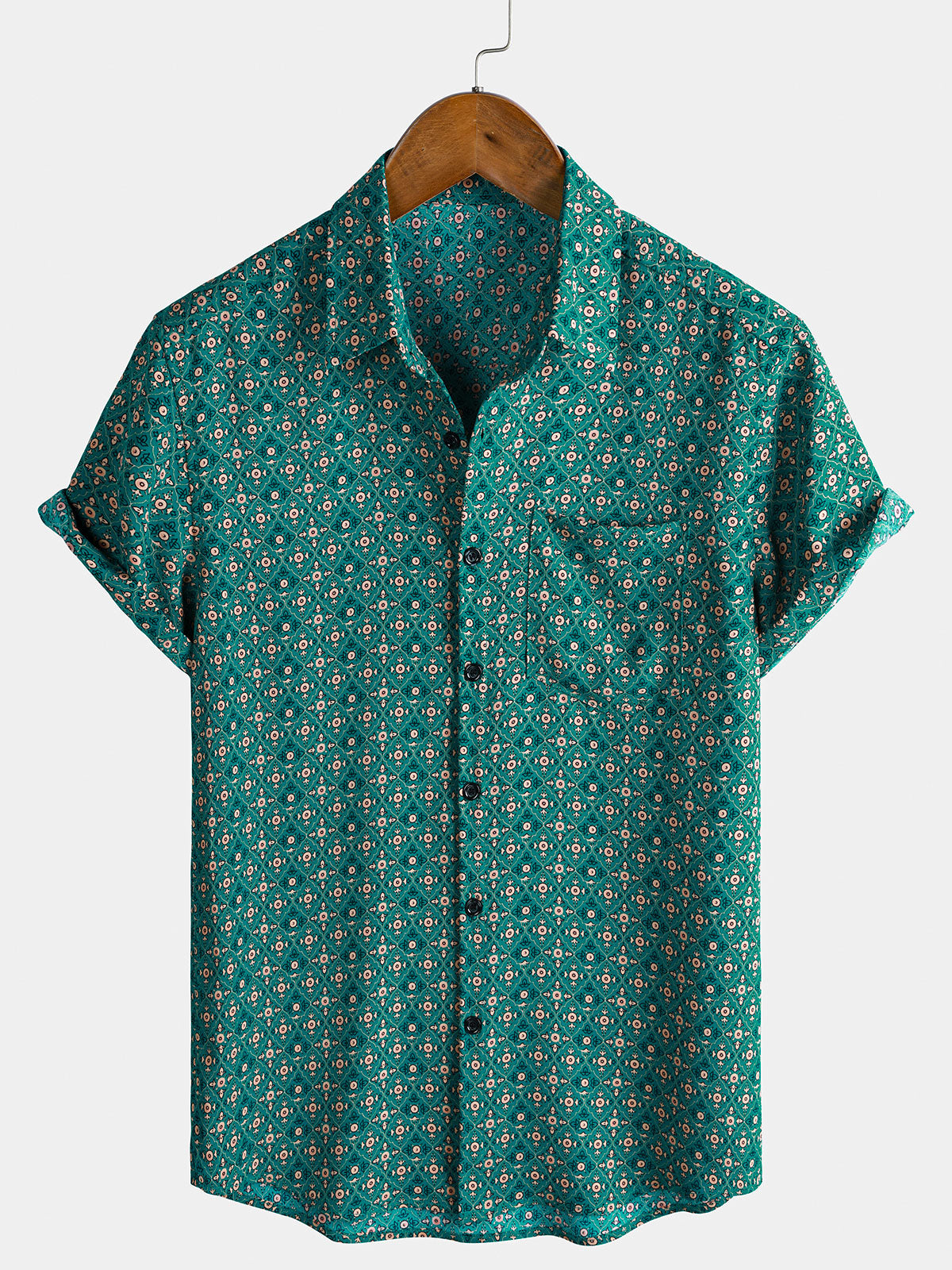 Men’s Casual Vintage Geometric Print Resort Holiday Short Sleeve Shirt