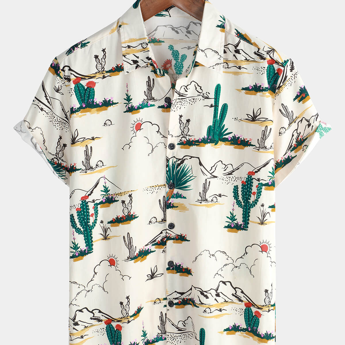 Men's Vintage Holiday Hawaiian Cowboy Button Up Short Sleeve Shirt