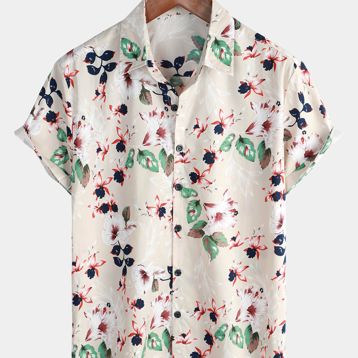 Men's Summer Breathable Cotton Floral Button Up Short Sleeve Shirt
