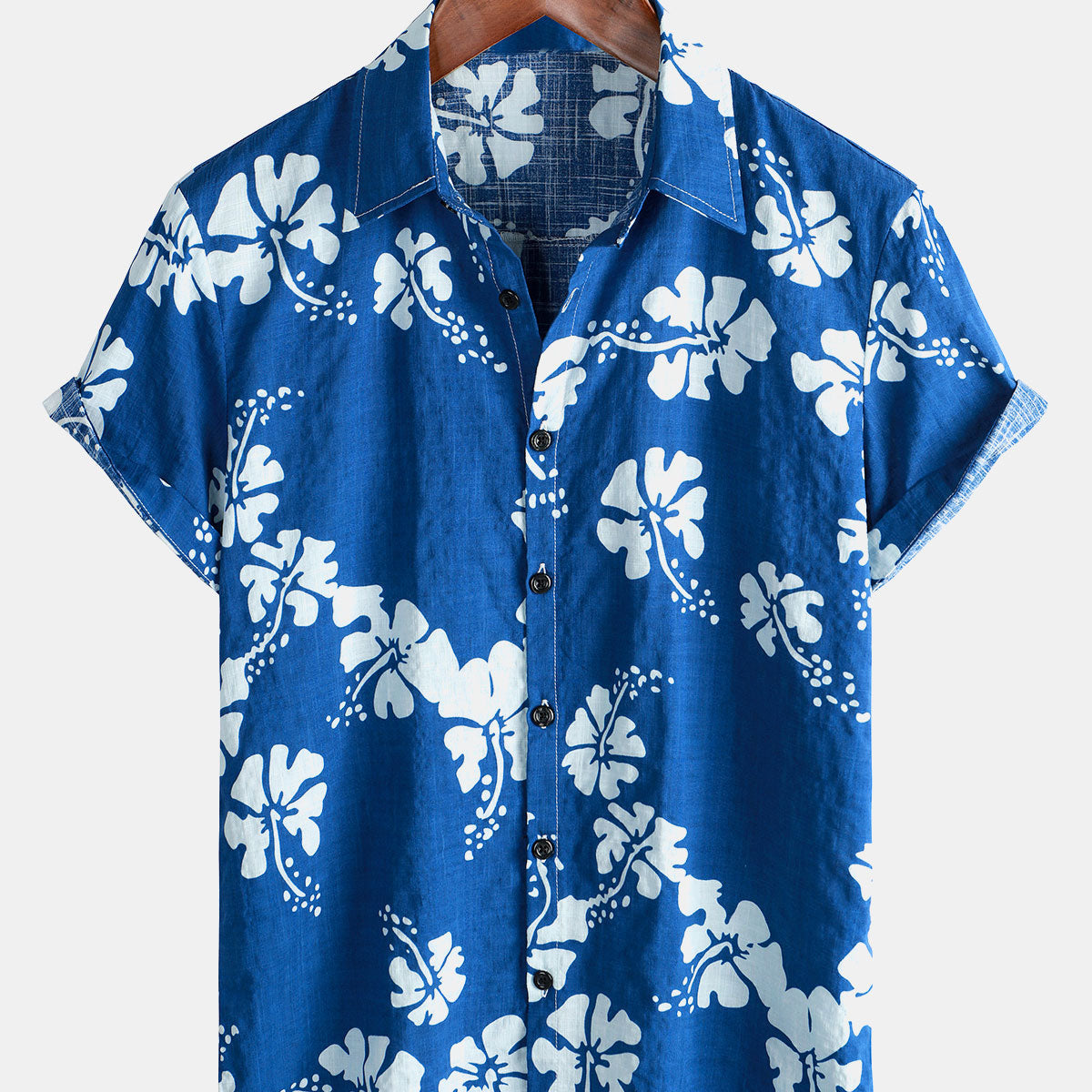 Men's Blue Floral Short Sleeve Beach Tropical Hawaiian Button Up Shirt