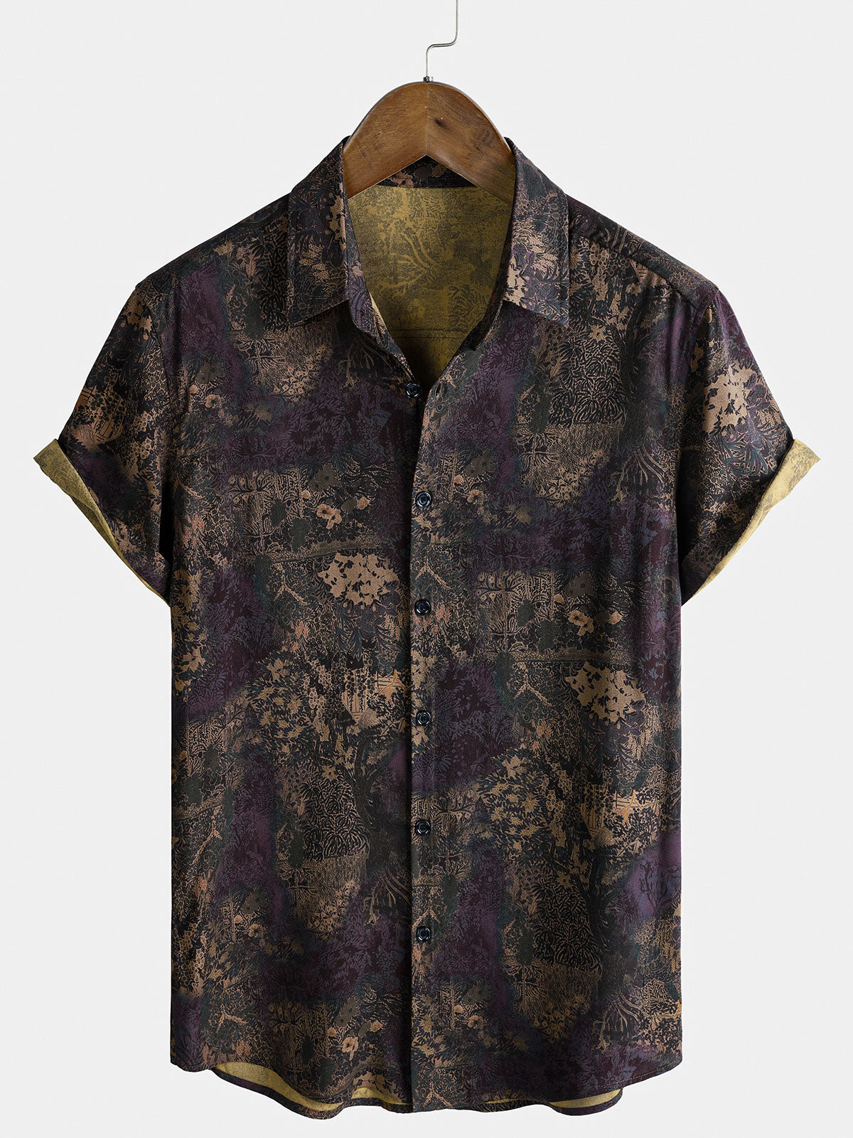 Men's Rayon Floral Print Vintage Casual Short Sleeve Shirt