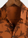 Men's Vintage Brown Plant Floral  Print Flower Holiday Breathable Short Sleeve Button Up Shirt