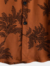 Men's Vintage Brown Plant Floral  Print Flower Holiday Breathable Short Sleeve Button Up Shirt
