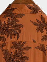 Men's Vintage Brown Plant Floral  Print Flower Holiday Breathable Short Sleeve Button Up Shirt
