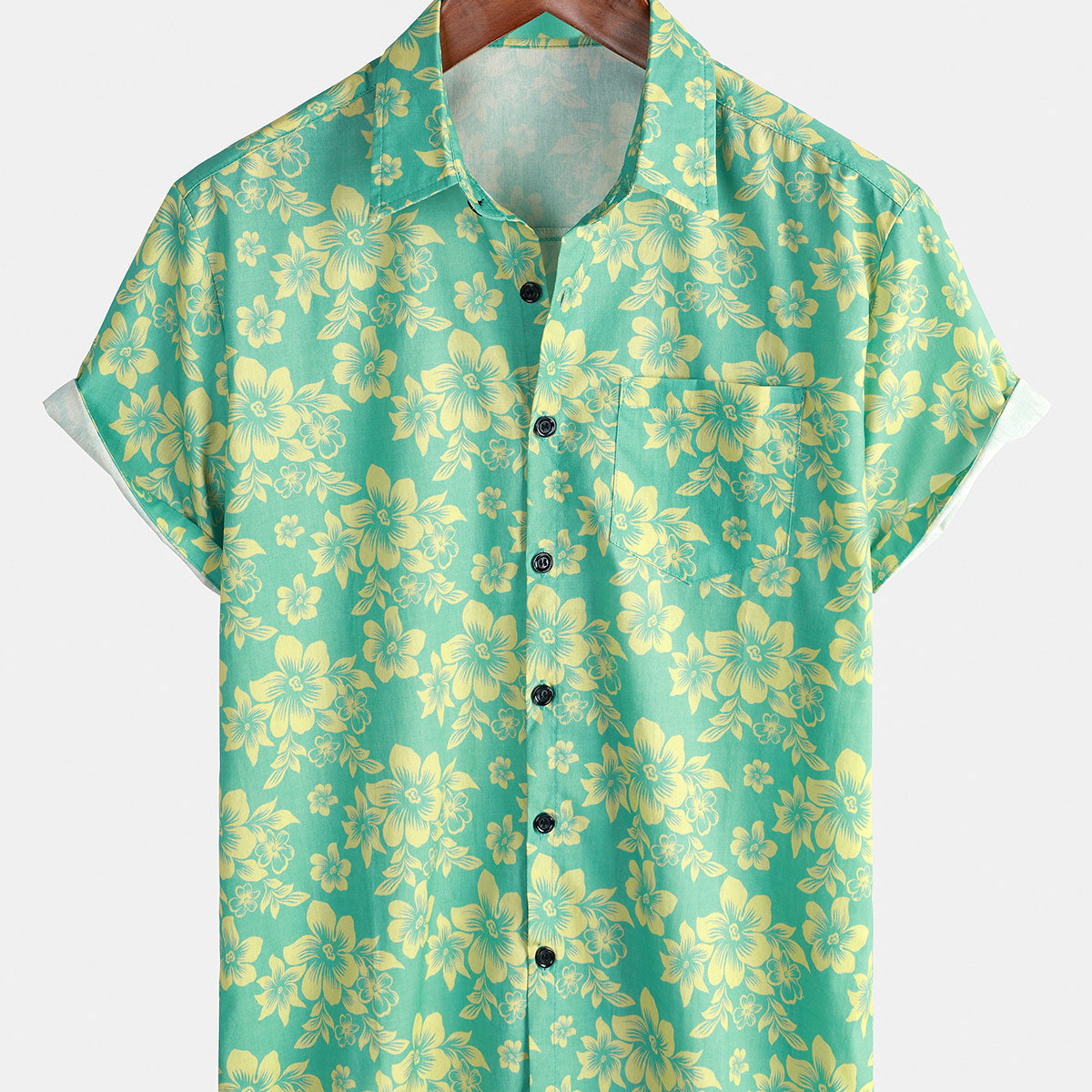 Men's Cotton Floral Holiday Beach Short Sleeve Hawaiian Shirt