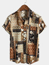 Men's Vintage Paisley Floral Patchwork Short Sleeve Retro Summer Button Up Shirt