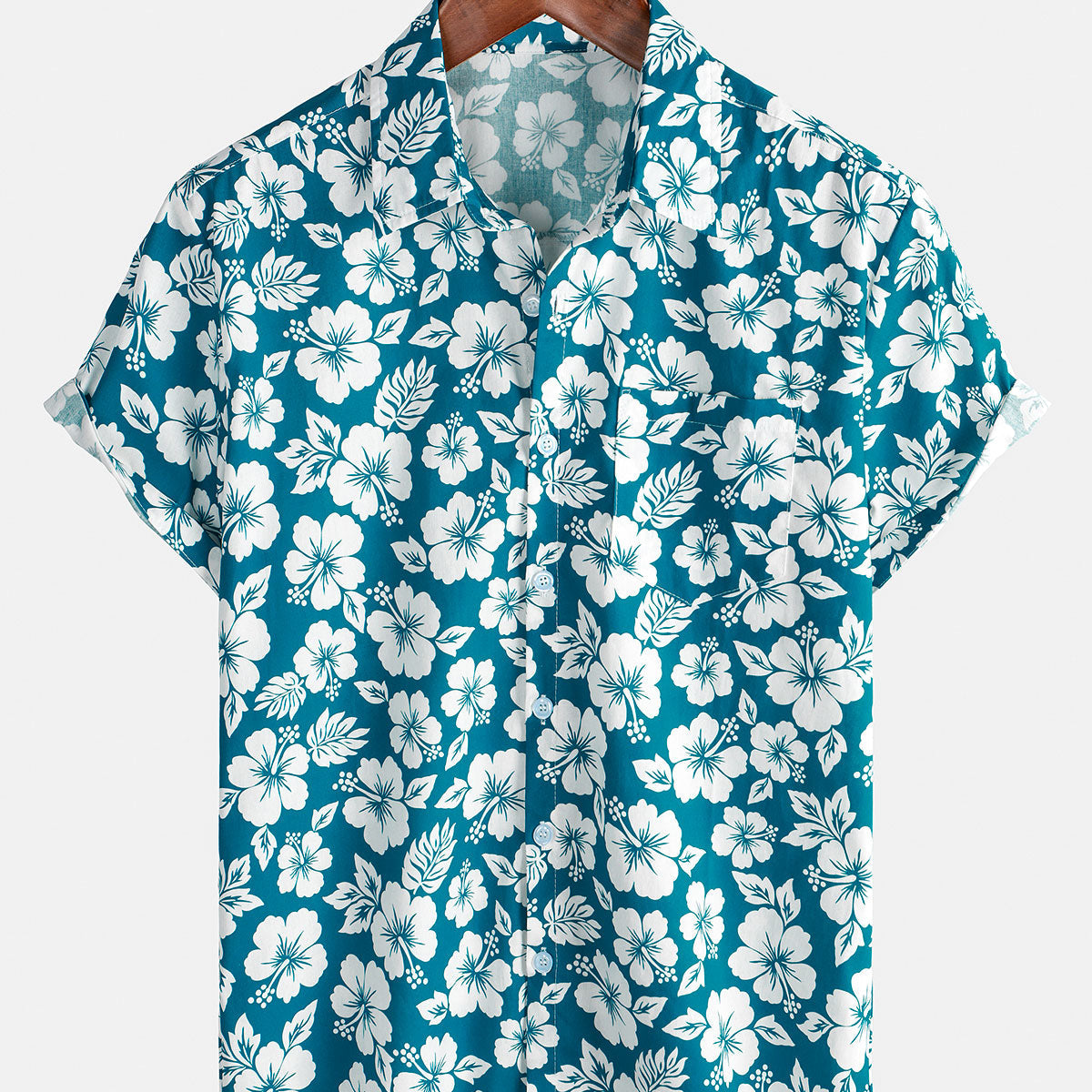 Men's Summer Hibiscus Cotton Holiday Short Sleeve Hawaiian Shirt