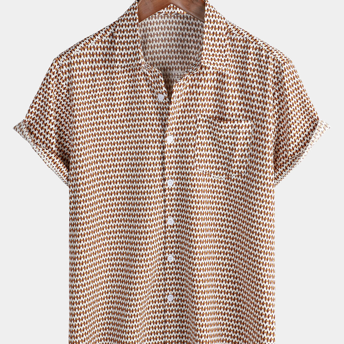 Men's Summer Casual Holiday Short Sleeve Khaki Button Up Shirt