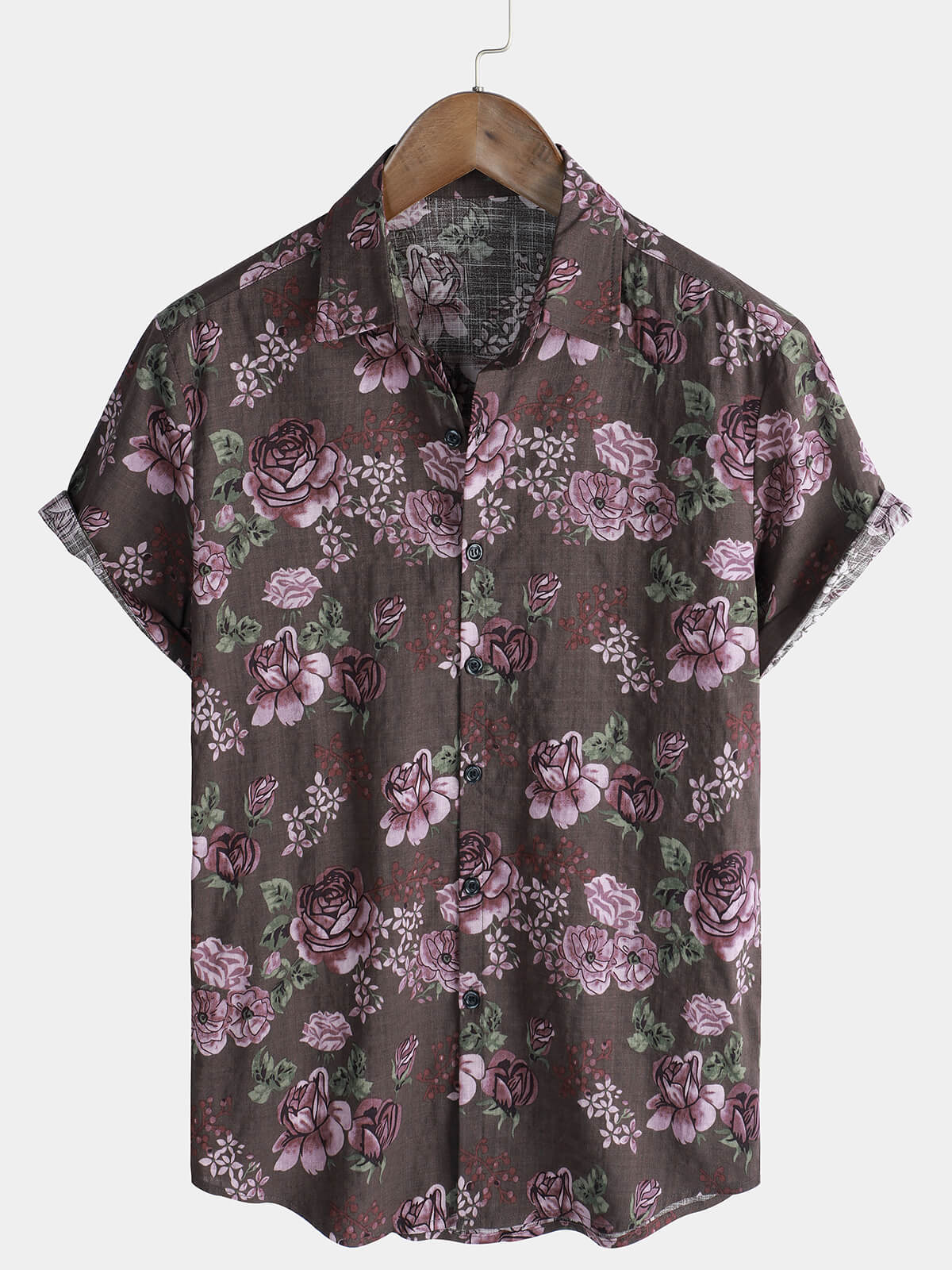 Men's Vintage Floral Button Up Purple Holiday Short Sleeve Shirt