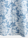 Men's Blue Cotton Vintage Floral Leaf Print Beach Hawaiian Short Sleeve Button Up Shirt