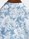Men's Blue Cotton Vintage Floral Leaf Print Beach Hawaiian Short Sleeve Button Up Shirt