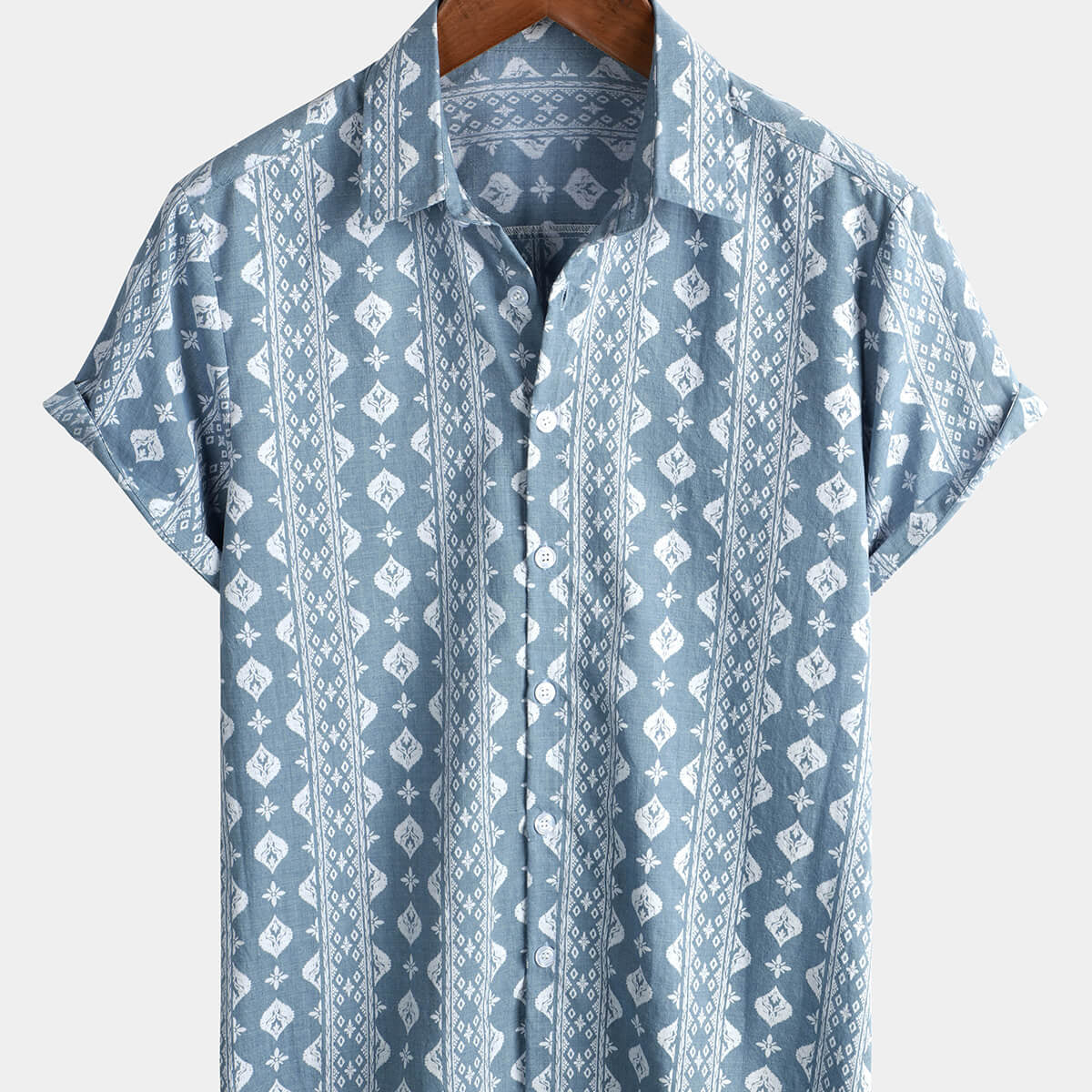 Camisa de manga corta de verano vintage a rayas con botones retro de algodón azul para hombre