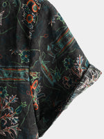 Men's Black Hawaiian Retro Floral Print Summer Button Up Short Sleeve Shirt