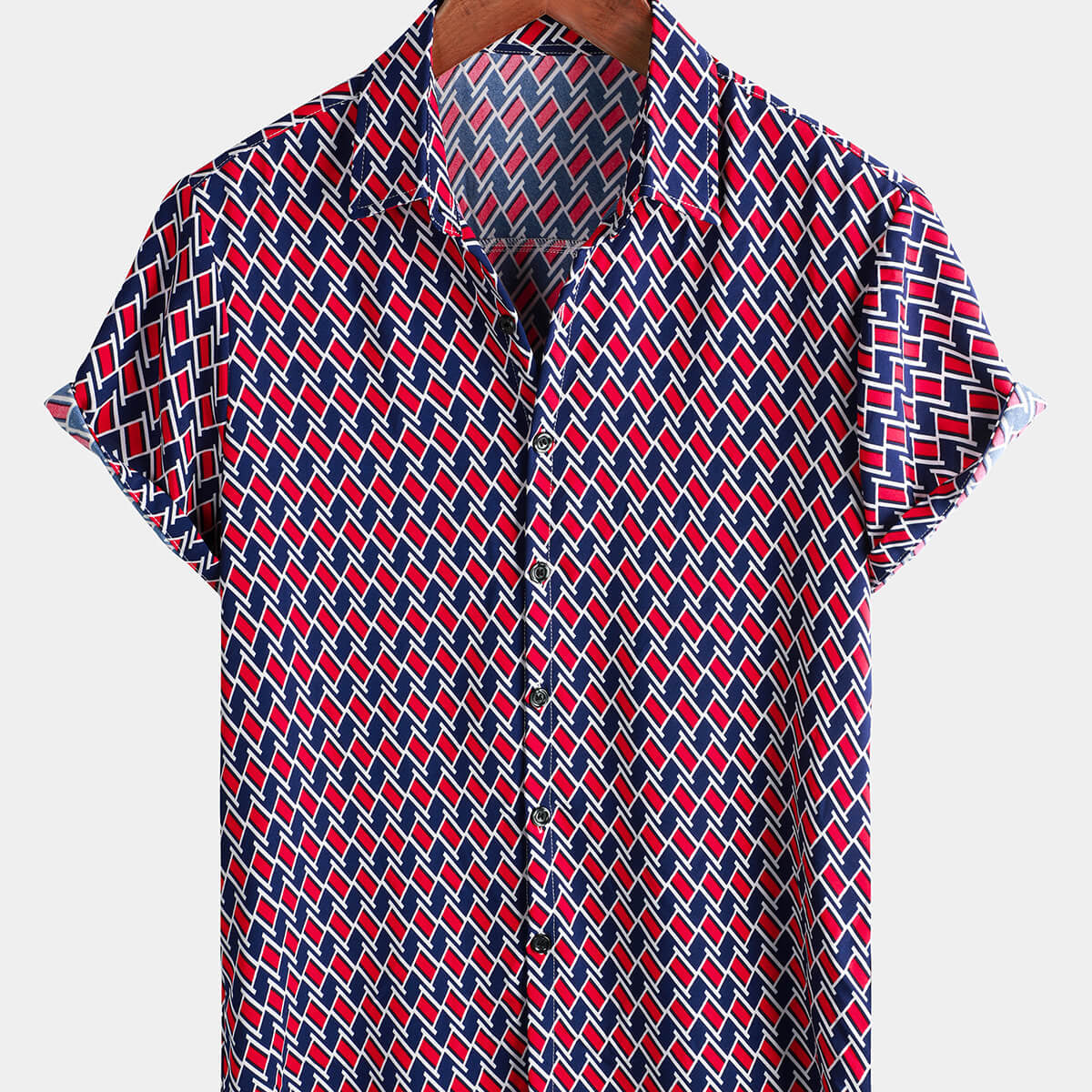 Camisa de verano de manga corta con botones geométricos para hombre