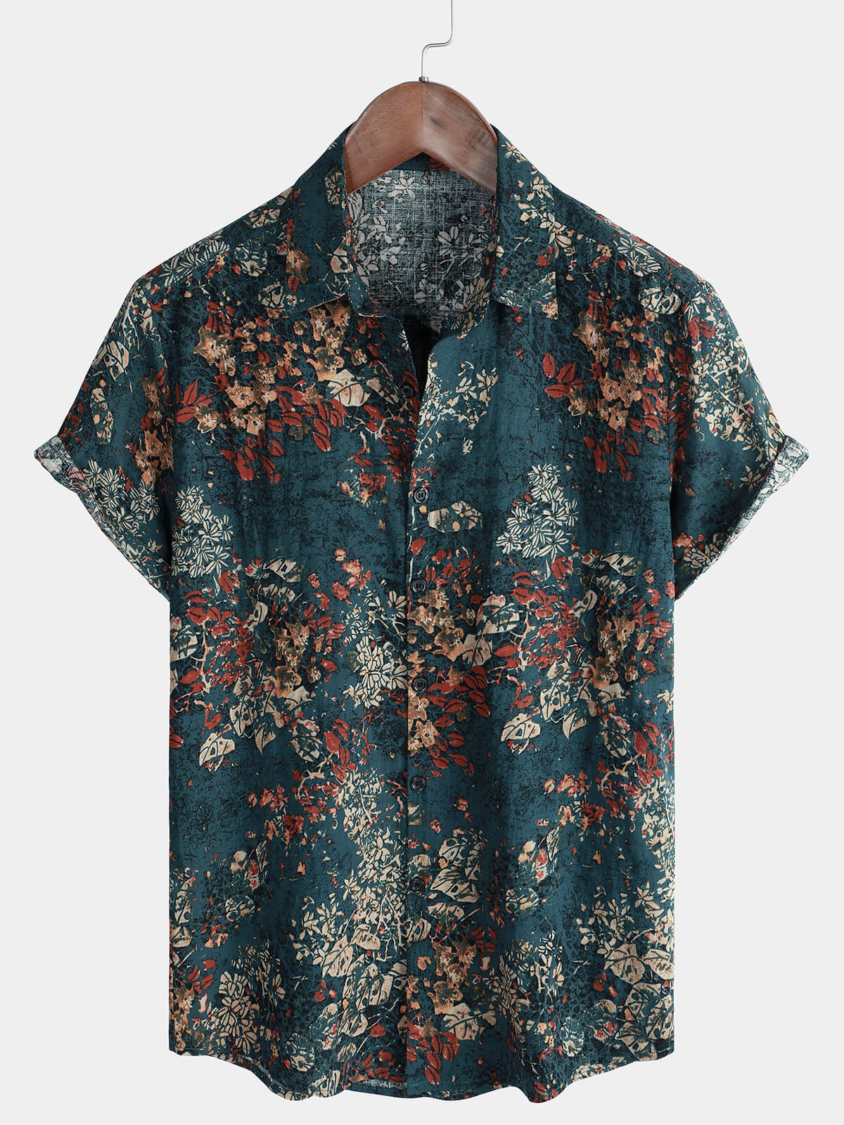 Men&#39;s Vintage Holiday Retro Cotton Floral Button Up Short Sleeve Shirt