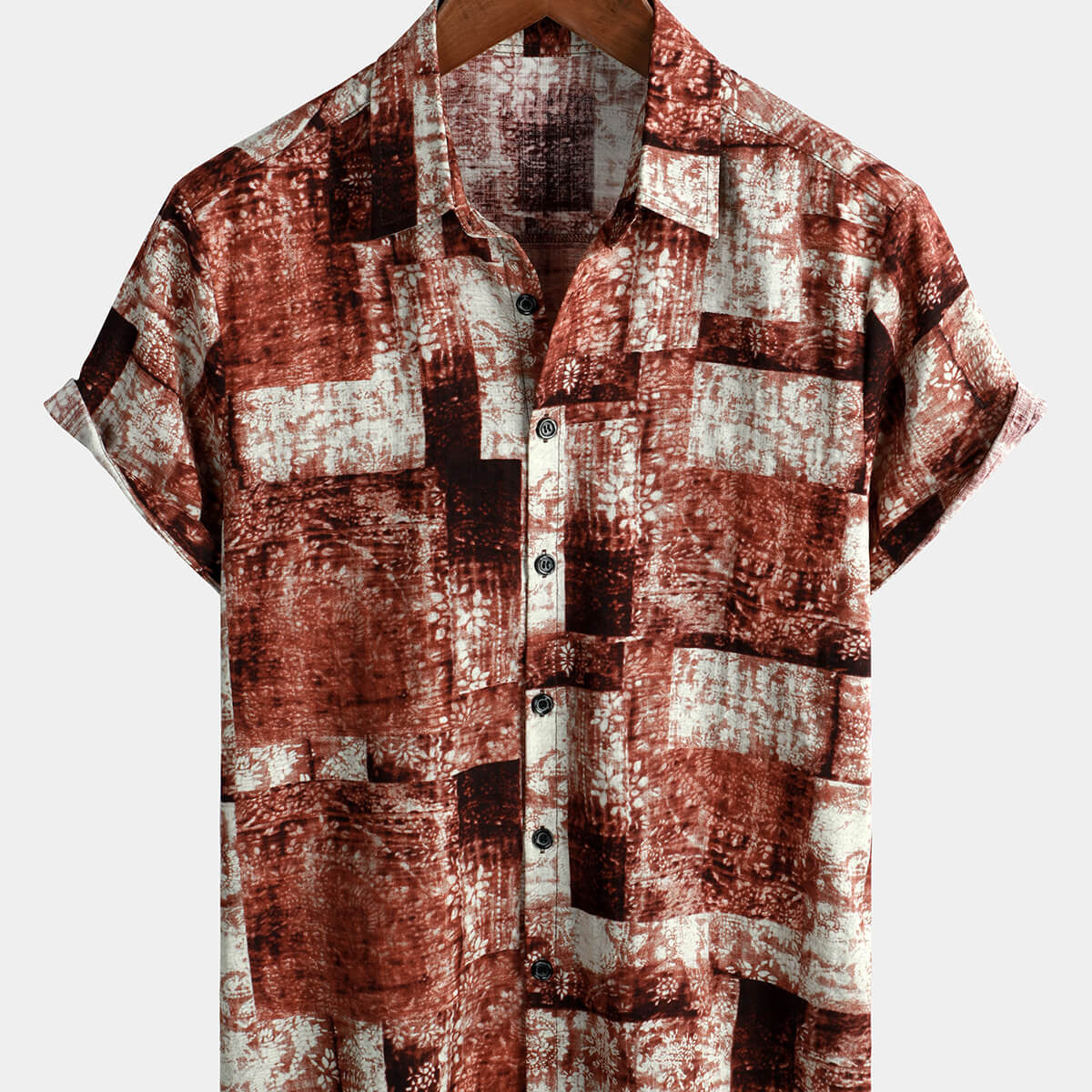 Camisa con botones de verano vintage de algodón de manga corta retro de los años 70 para hombre
