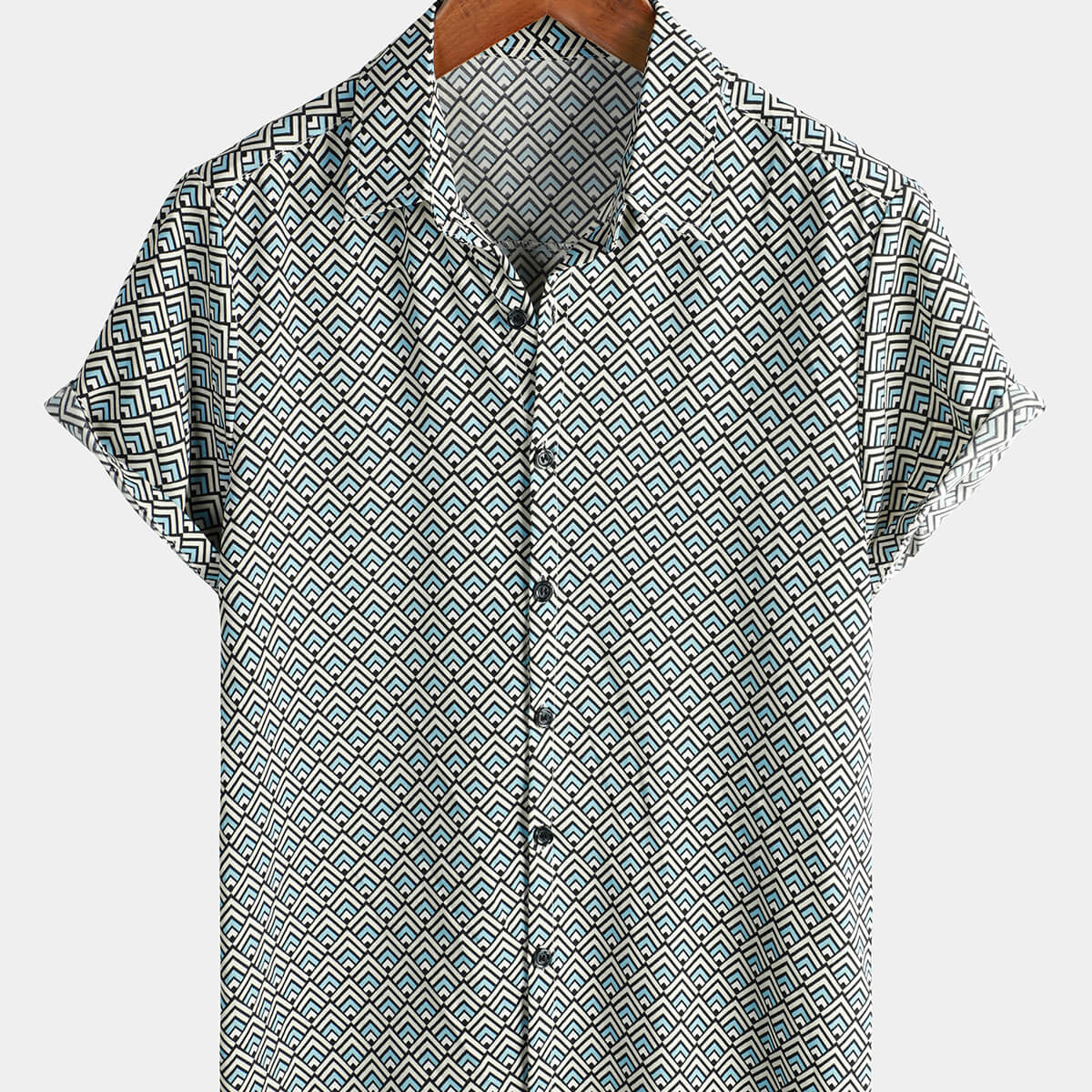 Camisa de manga corta retro de verano con botones geométricos vintage informales para hombre